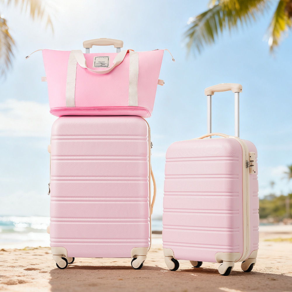 HouseOfZazla hardshell luggage set with spinner wheels and TSA lock in black, white, or pink