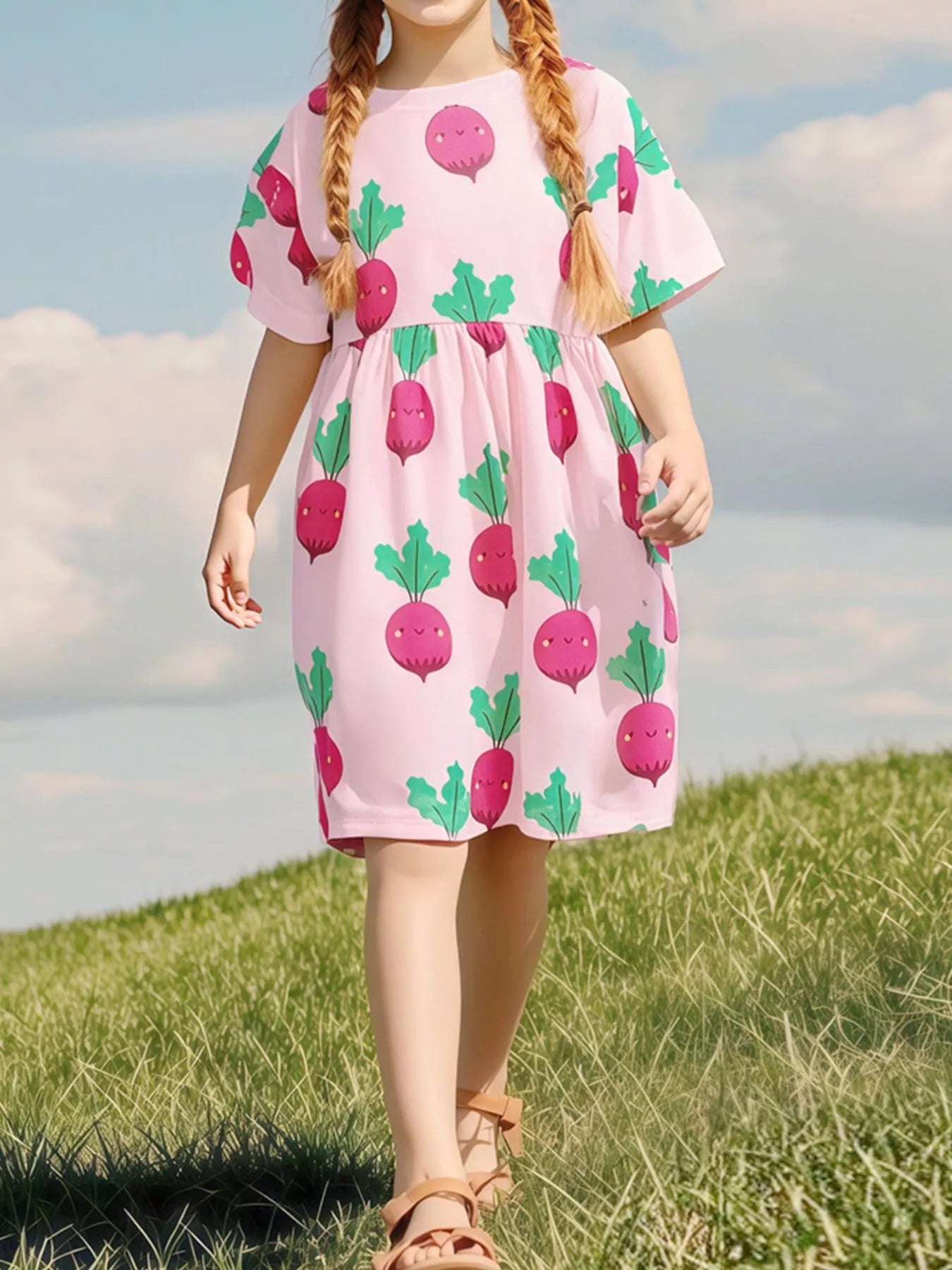 Children's Radish Print Casual Dress - Farnelli