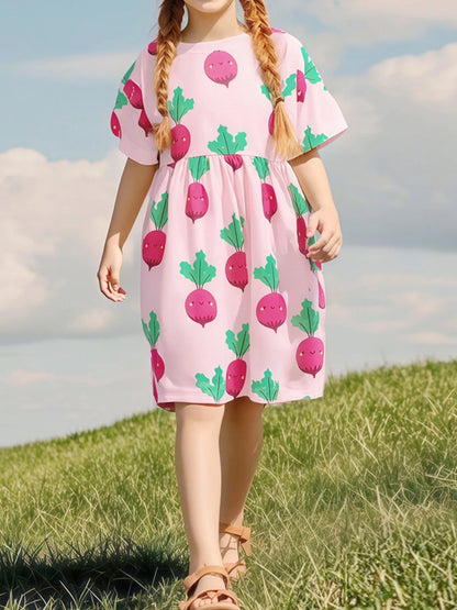 Children's Radish Print Casual Dress - Farnelli