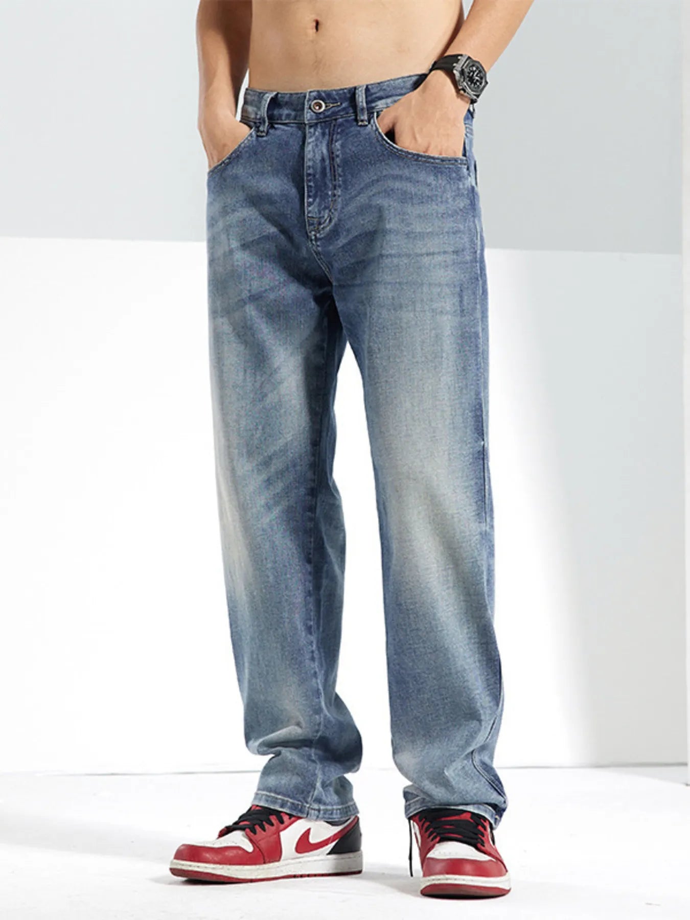 Men's Washed Straight Jeans - Farnelli