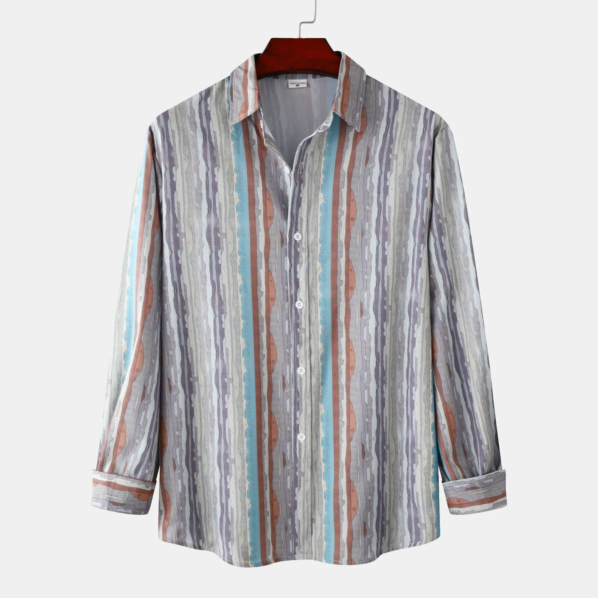 Men's Casual Vintage Striped Long Sleeve Button-Down Shirt - Farnelli