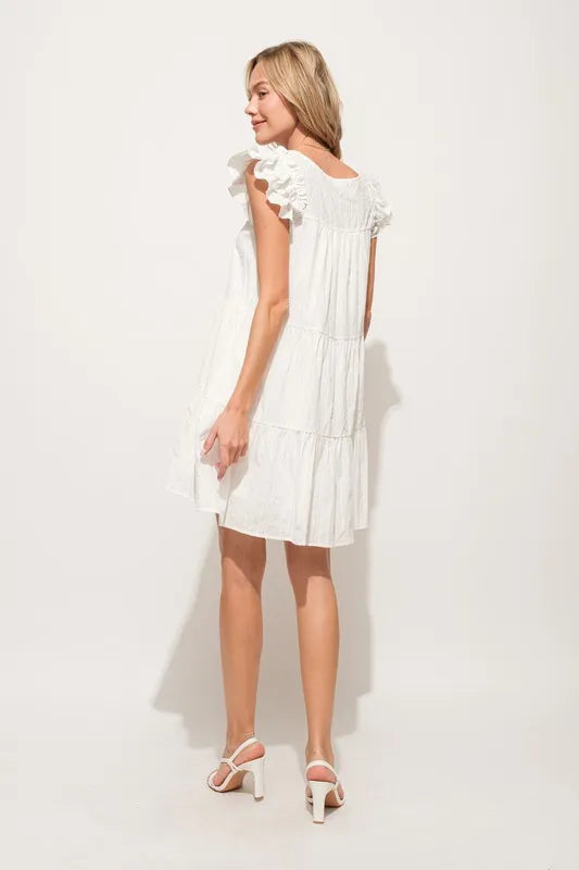 And The Why Origami Pleating Ruffled Sleeve Tiered Dress - Farnelli