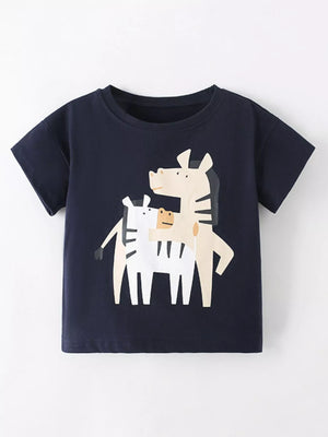 Children's Cartoon Zebra Graphic Short Sleeve T-Shirt - Farnelli