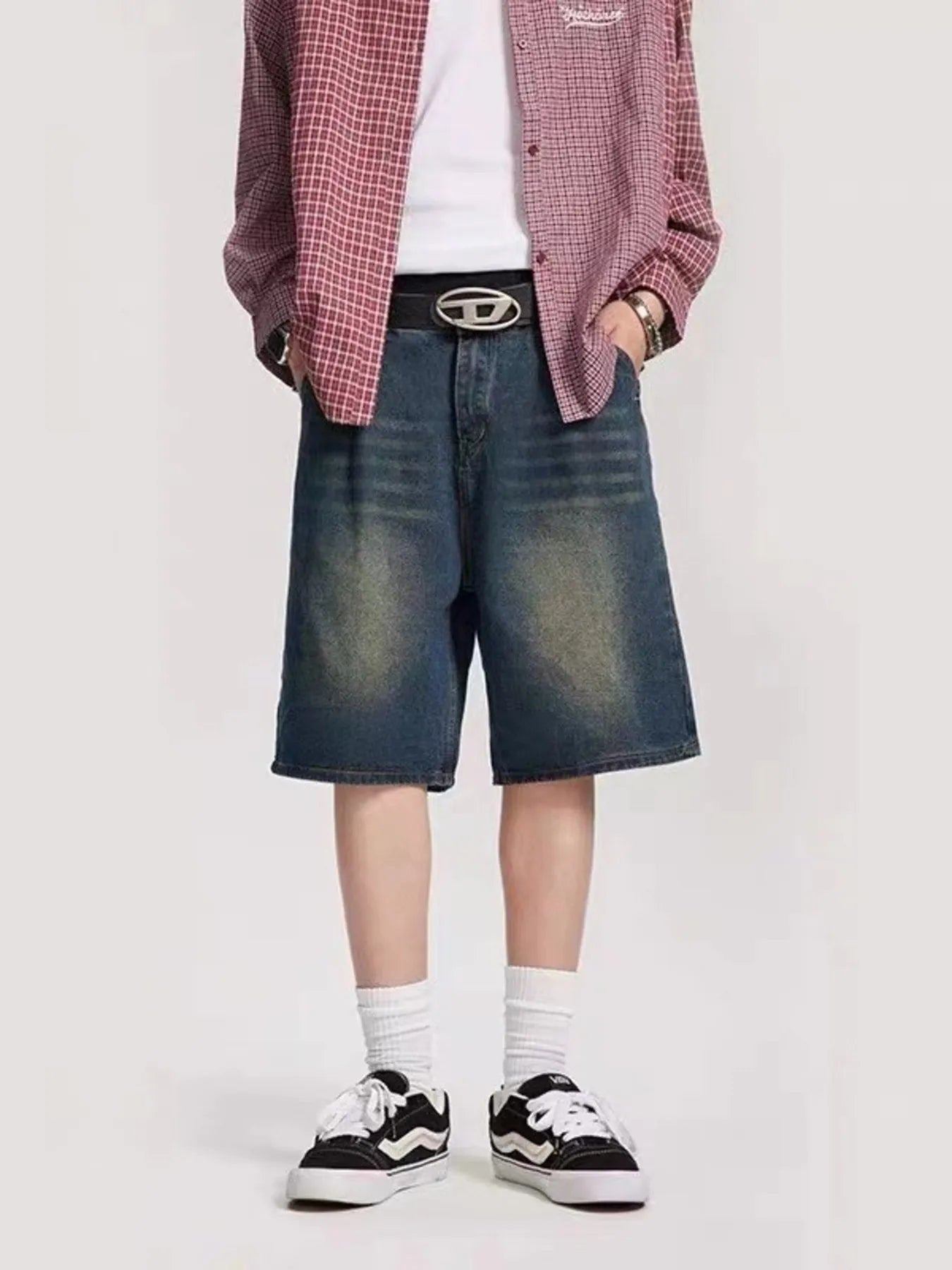 Men's Plus Size Vintage Wash Denim Shorts - Farnelli