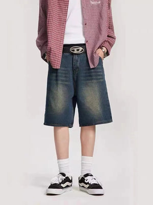 Men's Plus Size Vintage Wash Denim Shorts - Farnelli