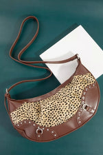 Fame Spotted Leopard Print Half Moon Shoulder Bag - Farnelli