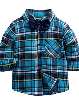 Children's Plaid Shirt & Distressed Jeans with Suspenders Set - Farnelli