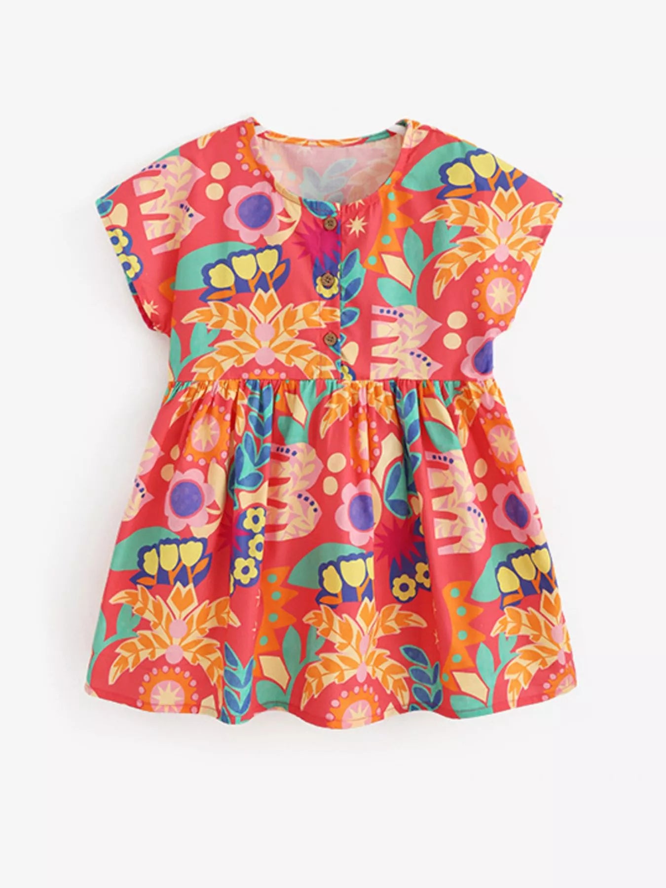 Children's Floral Print Button Detail Casual Dress - Farnelli