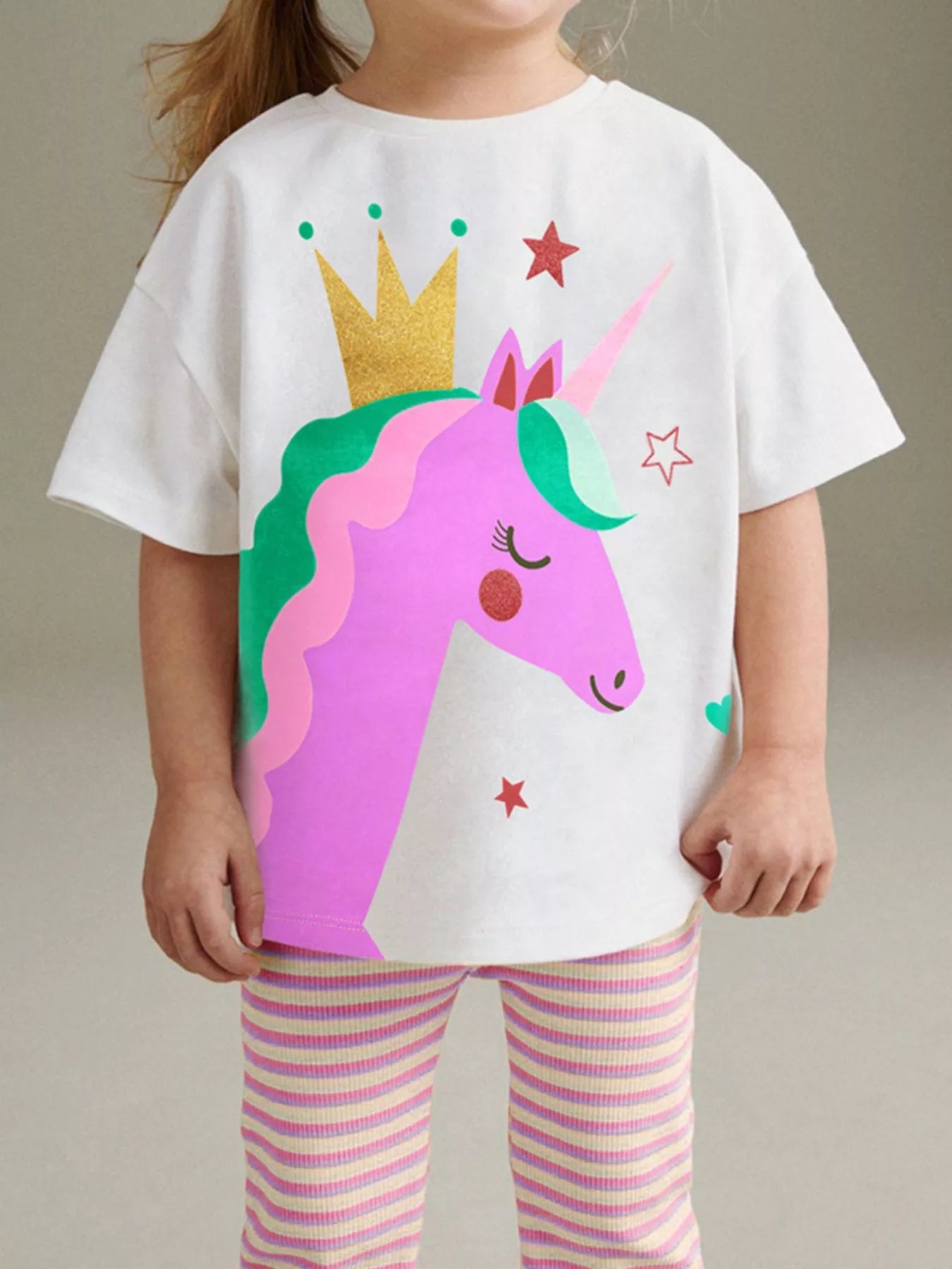 Children's Unicorn Graphic Tee and Striped Pants Set - Farnelli