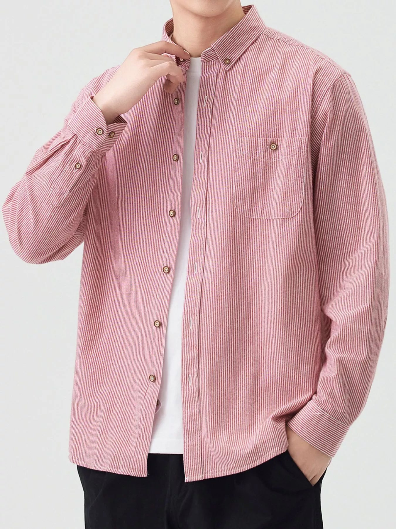 Men's Full Size Casual Striped Corduroy Shirt Plus Size - Farnelli