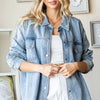 First Love Smile Face Button Down Raw Hem Denim Jacket - Denim