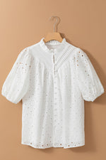 Arielle Embroidered Hollow-out Puff Sleeve Blouse - Farnelli