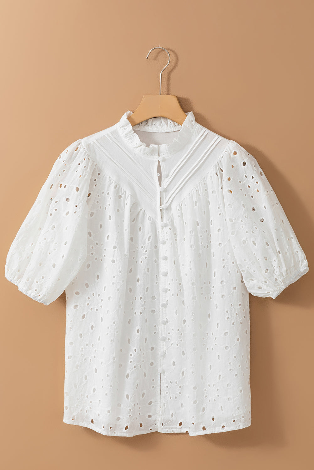 Arielle Embroidered Hollow-out Puff Sleeve Blouse - Farnelli