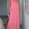 Halter Neck Pleated Maxi Dress - Pink