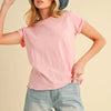 Aemi + Co Lettuce Edge Round Neck Short Sleeve T-Shirt - Pink