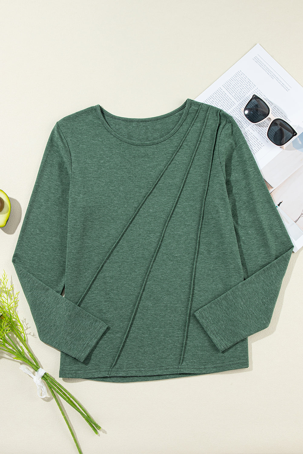 Anna Asymmetric Seam Detail Long Sleeve Top - Farnelli