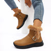 Faux Fur Buckle Boots - Brown