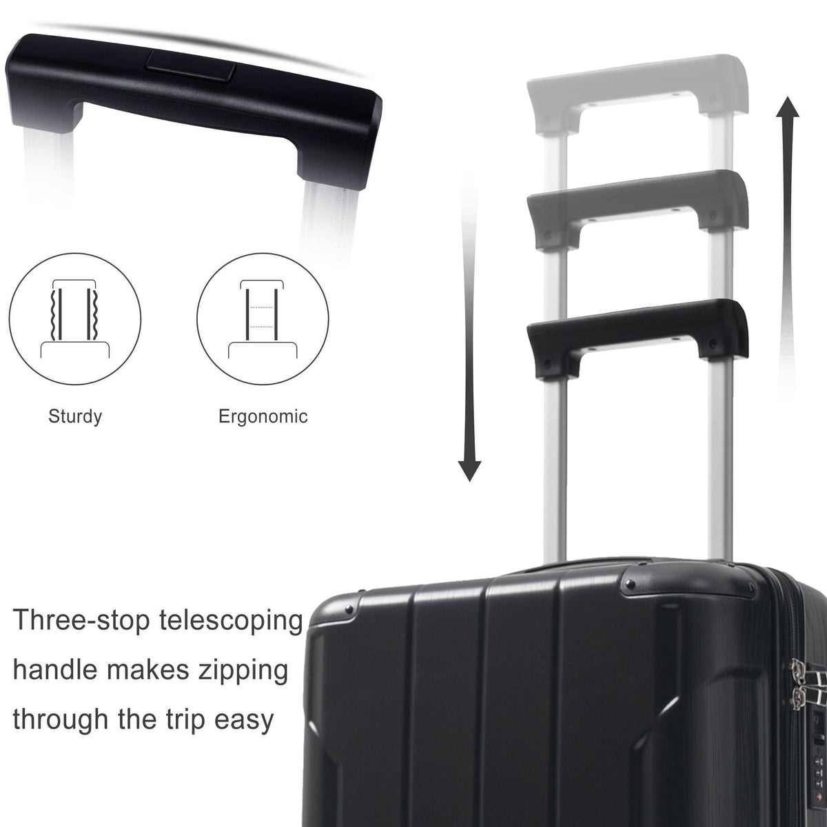 HouseOfZazla 20-inch black hardshell carry-on luggage with TSA lock