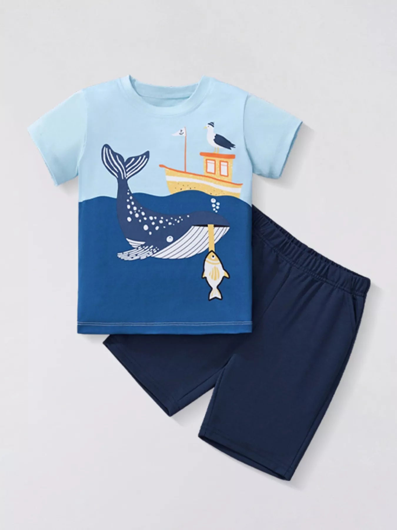 Children's Whale Graphic Short Sleeve Tee & Shorts Set - Farnelli