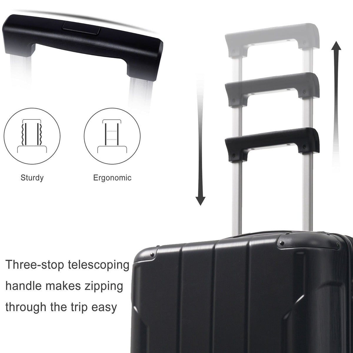 HouseOfZazla 24-inch black expandable ABS hardshell suitcase with double wheels