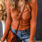 Alice Textured Twist Front V Neck Long Sleeve Top - Farnelli