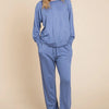 Super Lady Round Neck Raglan Sleeve Top and Pants Lounge Set - Powder Blue