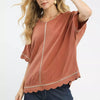 Umgee Linen Blend Scallop Trim Top - CLAY