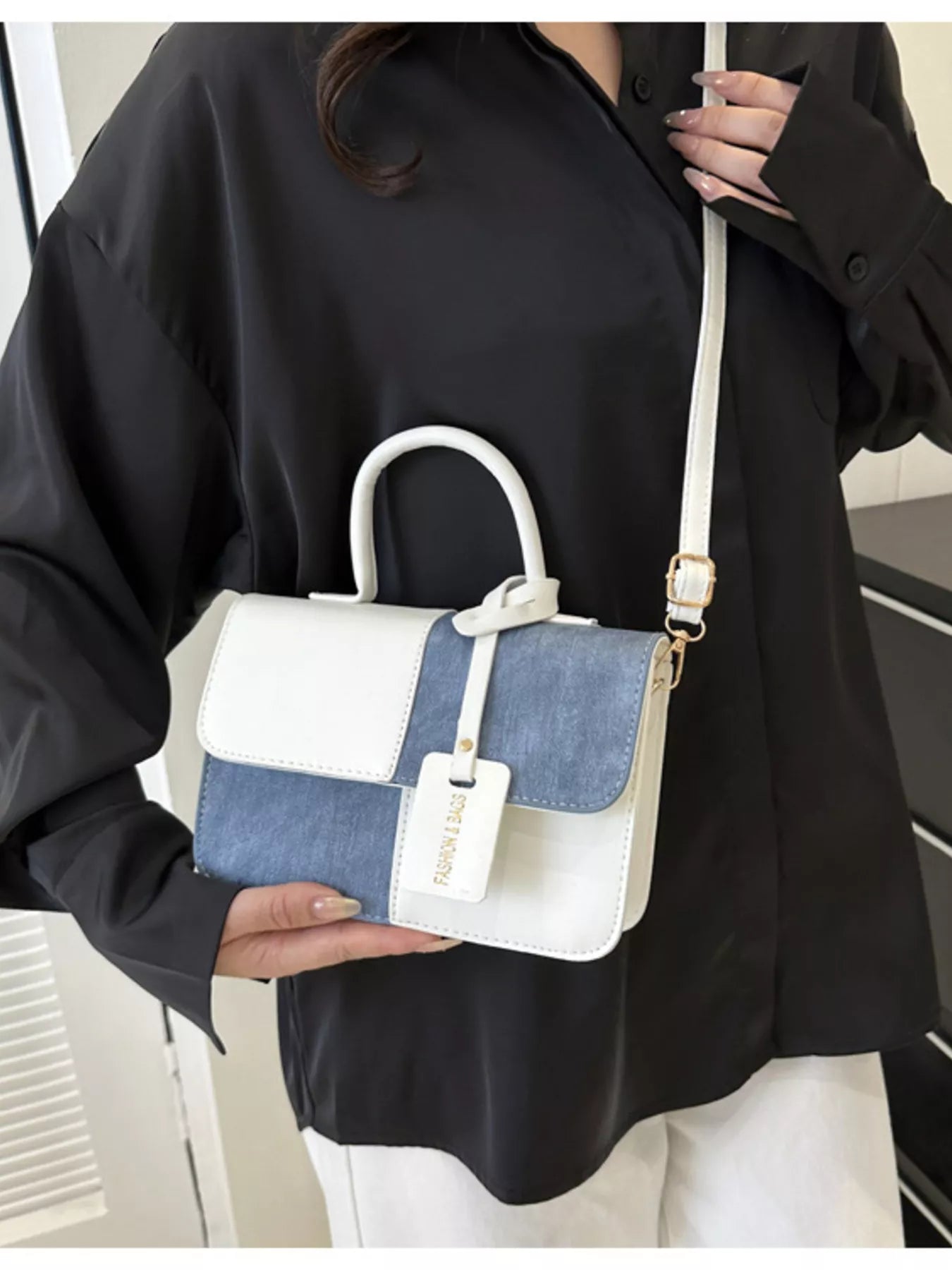 Two-Tone PU Leather Crossbody Bag - Farnelli