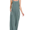 Zenana Knit Waffle Wide Leg Overalls - ASH JADE