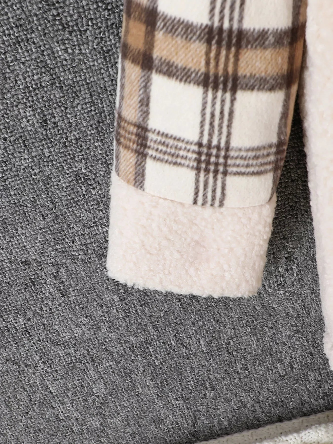 Children's Cozy Plaid Sleeve Fleece Jacket - Farnelli