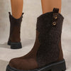 Round Toe Platform Boots - Coffee Brown