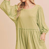 Aemi + Co Frill Round Neck Long Sleeve Romper with Pockets - Yellow-Green