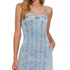 Zenana Spaghetti Strap Exposed Seam Light-Wash Dress - LIGHT