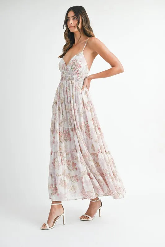 MABLE Floral Print Tiered Cami Maxi Dress - Farnelli