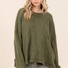 Mittoshop Mineral Wash Cutout Pocket Long Sleeve Waffle Top - OLIVE