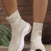 Mesh Round Toe Platform Boots - Ivory