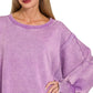 Zenana Acid Washed Batwing Sleeve Fleece Sweatshirt - Farnelli