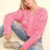 VERY J Shaggy Yarn Knit Zip Up Jacket - Pink Multi