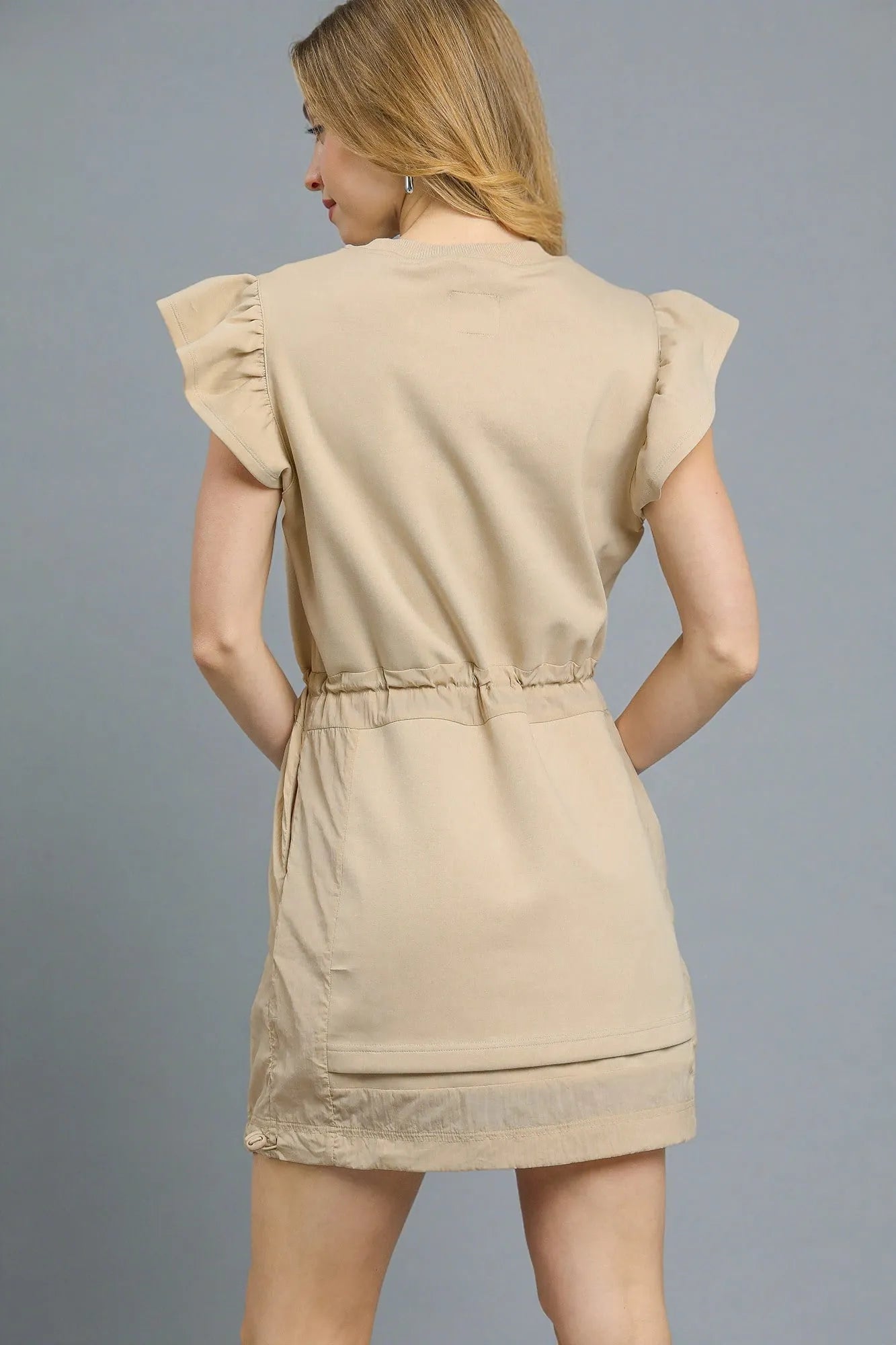 Umgee Luxe knit Ruffle Sleeve Drawstring Mini Dress - Farnelli