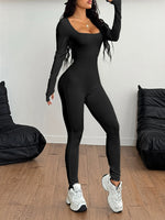 Square Neck Long Sleeve Active Jumpsuit - Farnelli