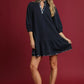 Umgee French Terry Ruffle Hem Dress with Plaid Trim - Farnelli