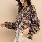 Ces Femme Ruffle Trim Long Sleeve Floral Blouse - Farnelli