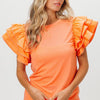 BiBi Knit Top Woven Ruffle Tiered Sleeves - APRICOT