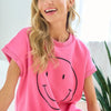 First Love Smile Face Drop Shoulder Brushed Inside T-Shirt - Pink