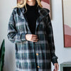 Heimish Plaid Button Down Long Sleeve Hooded Cardigan - Hunter Green Multi