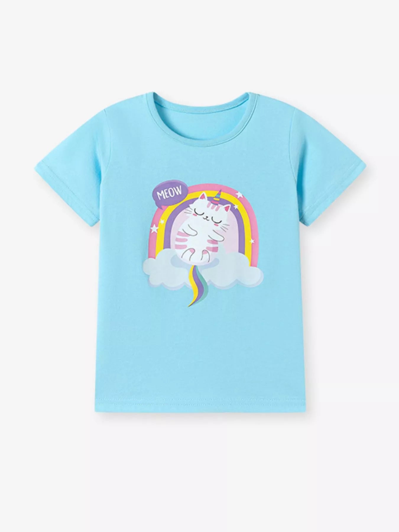 Children's Cartoon Cat Rainbow Graphic Tee - Farnelli