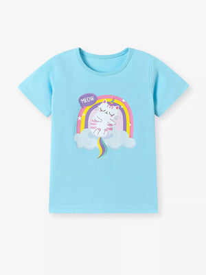 Children's Cartoon Cat Rainbow Graphic Tee - Farnelli
