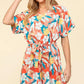 Haptics Tropical Floral Short Sleeve Tied Romper - Farnelli