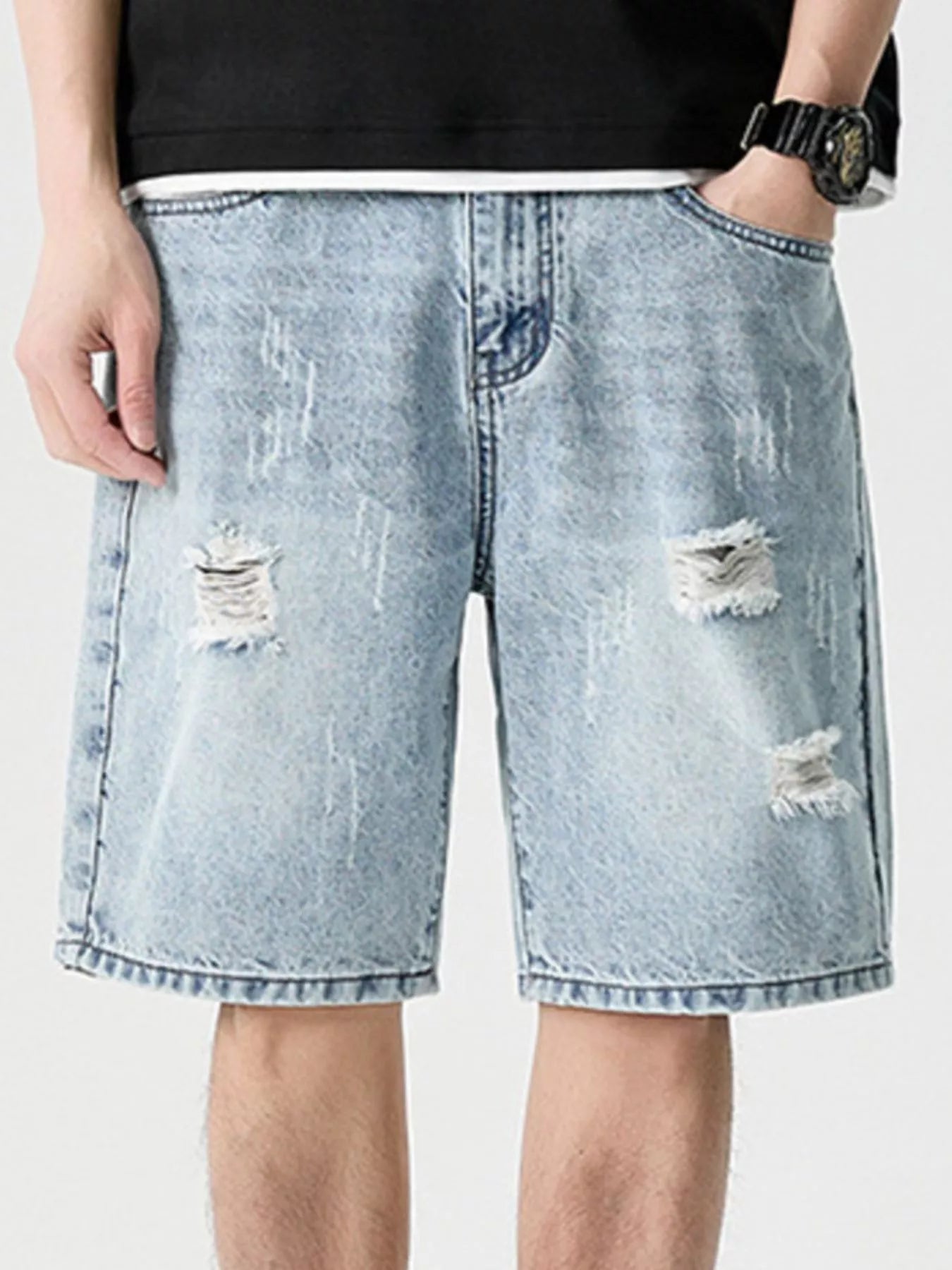 Men's Wide Leg Distressed Denim Shorts - Farnelli