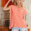 Zenana Woven Double Gauze Acid Washed Short Sleeve Top - CORAL
